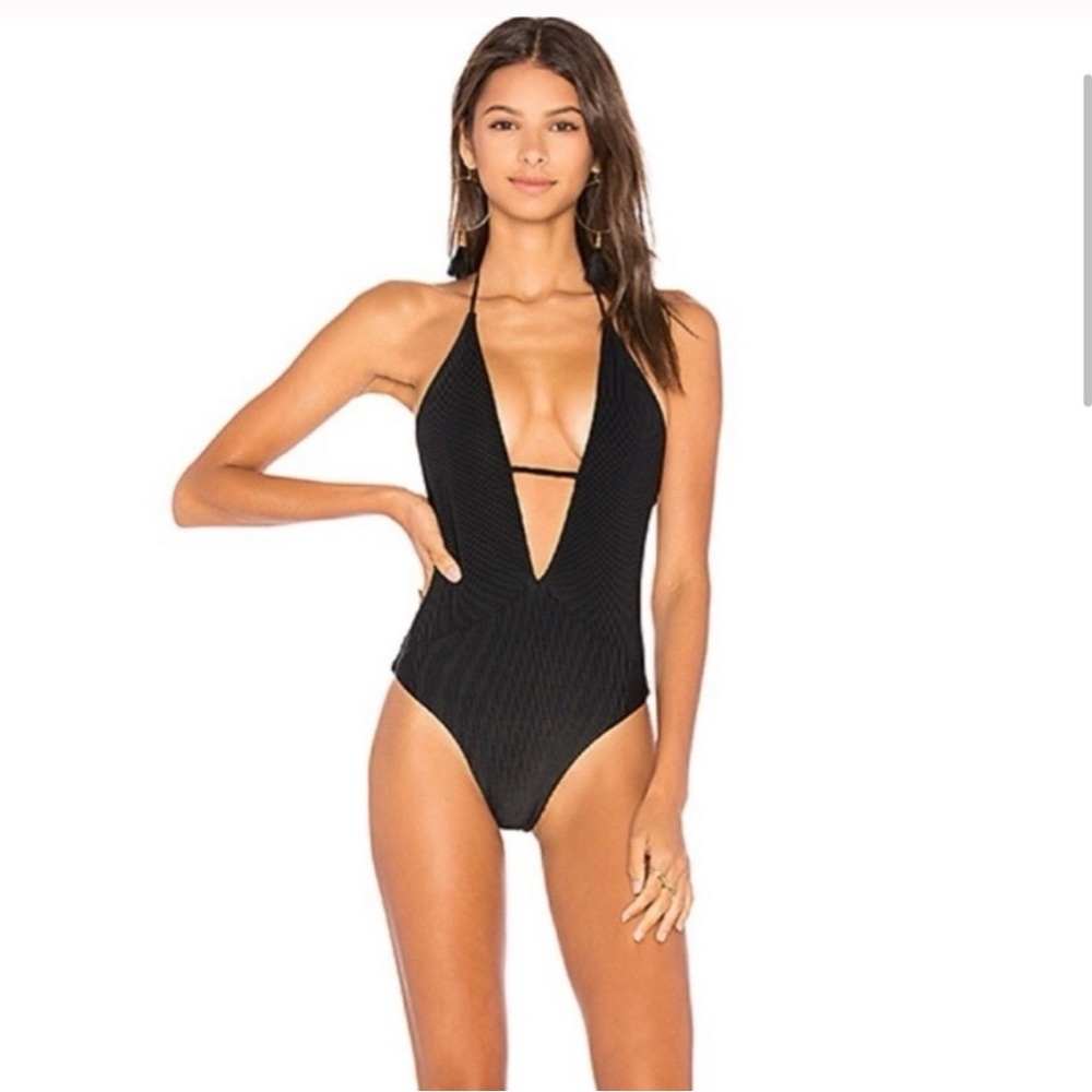 Frankie's Bikinis Black Ribbed One-Piece Swimsuit